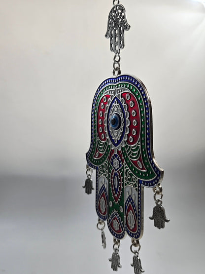 Enamel Hamsa Hand with Evil Eye – Pewter Hanging Amulet (Hand of Mary) - Christian Crafts