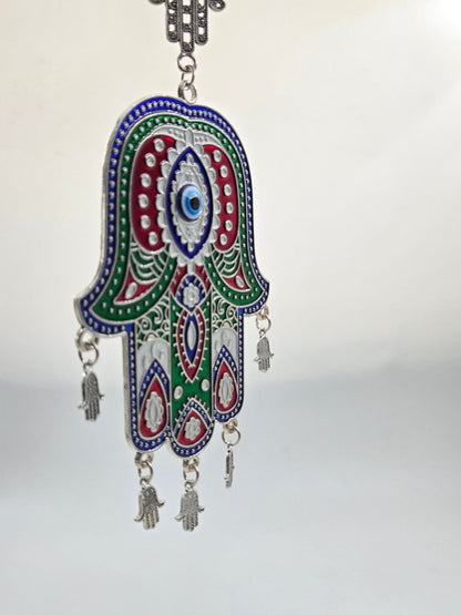 Enamel Hamsa Hand with Evil Eye – Pewter Hanging Amulet (Hand of Mary) - Christian Crafts