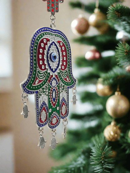 Enamel Hamsa Hand with Evil Eye – Pewter Hanging Amulet (Hand of Mary) - Christian Crafts