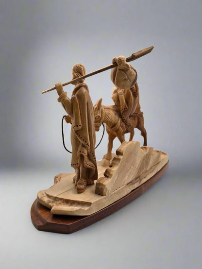 Flight into Egypt Olive Wood Figurine - Handcrafted in the Holy Land - Christian Crafts