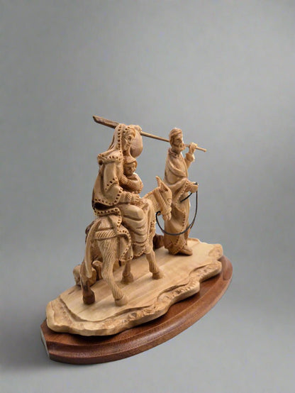 Flight into Egypt Olive Wood Figurine - Handcrafted in the Holy Land - Christian Crafts