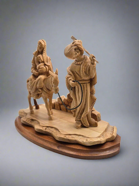 Flight into Egypt Olive Wood Figurine - Handcrafted in the Holy Land - Christian Crafts