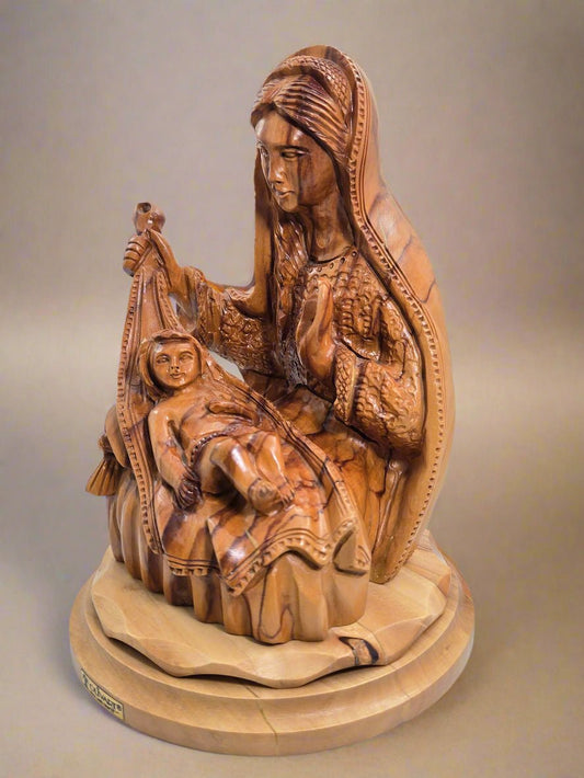 Hand - Carved Olive Wood Holy Family Sculpture - Christian Crafts