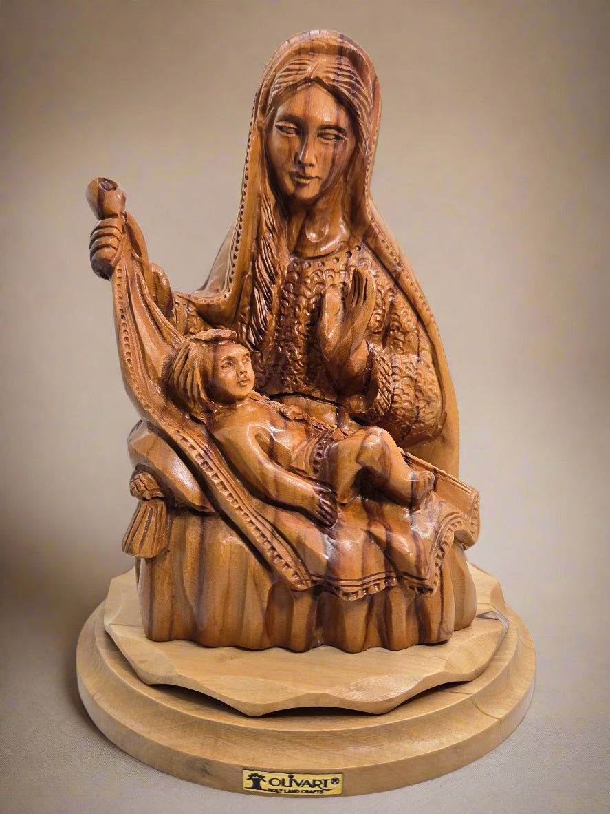 Hand - Carved Olive Wood Holy Family Sculpture - Christian Crafts