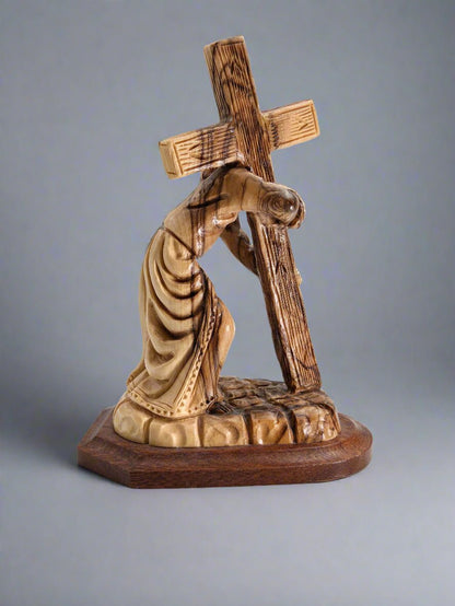 Hand - Carved Olive Wood Sculpture: Jesus on the Via Dolorosa - Christian Crafts