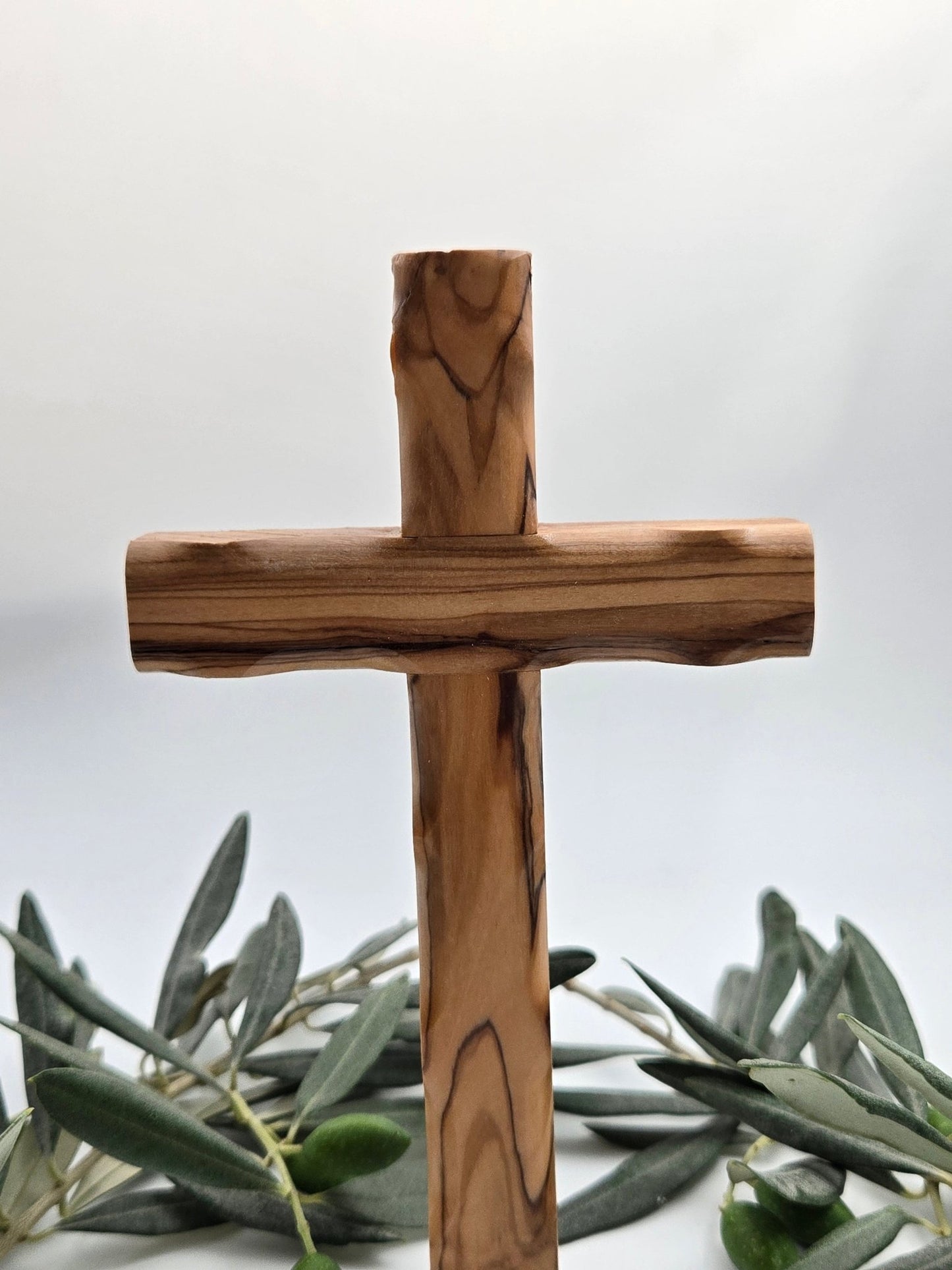 Hand - Carved Olive Wood Wall Cross — Soft Wave - Edge Design - Christian Crafts