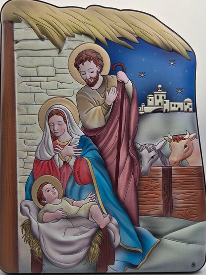 Handcrafted Holy Land Nativity Icon - Ceramic & Wood - Christian Crafts