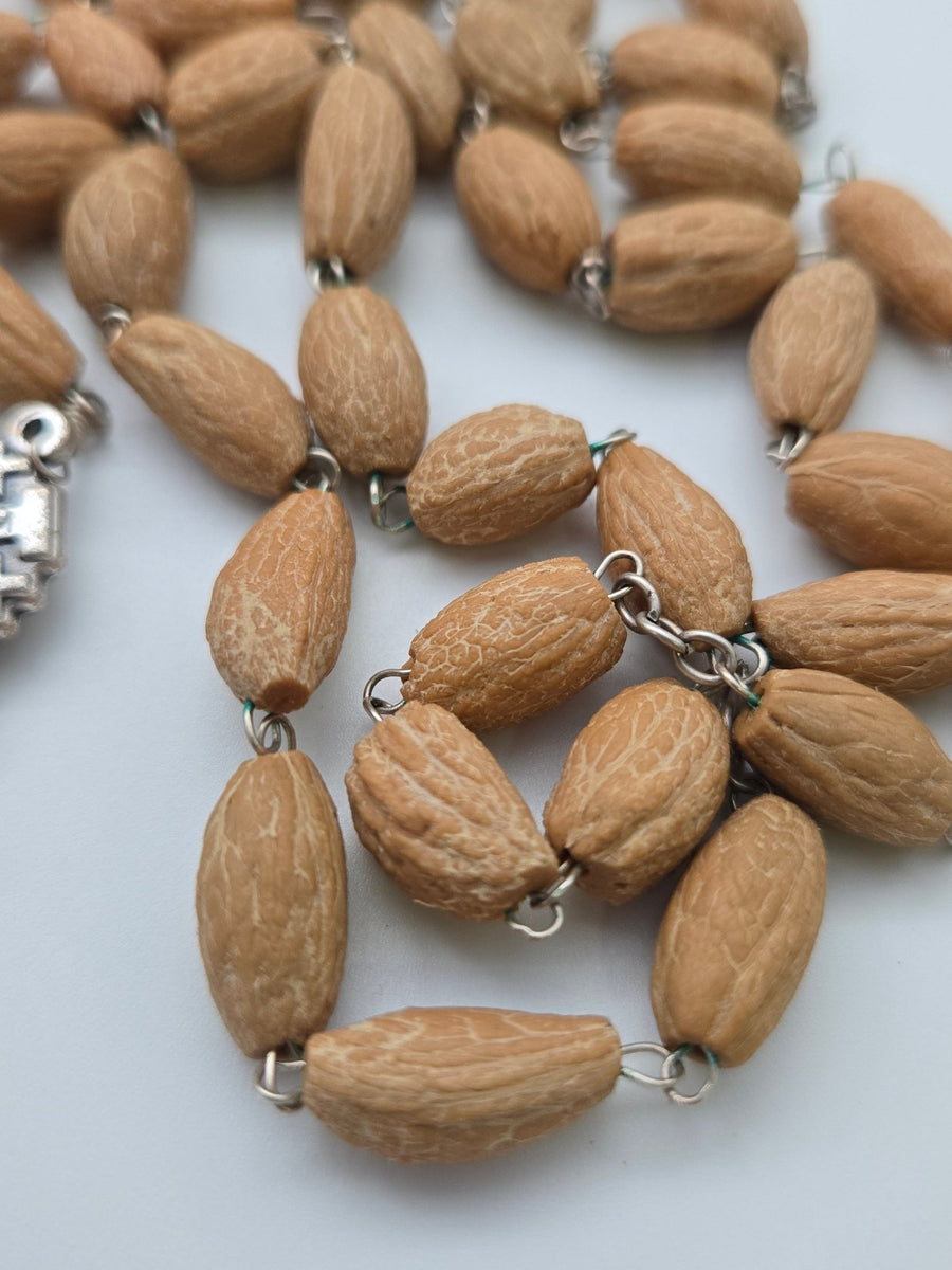 Holy Land olive wood rosary with pewter rose crucifix, 7mm beads (R17)