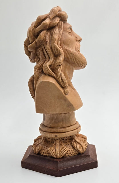 Handcrafted Olive Wood Jesus Bust with Crown of Thorns (The FACE) - Christian Crafts