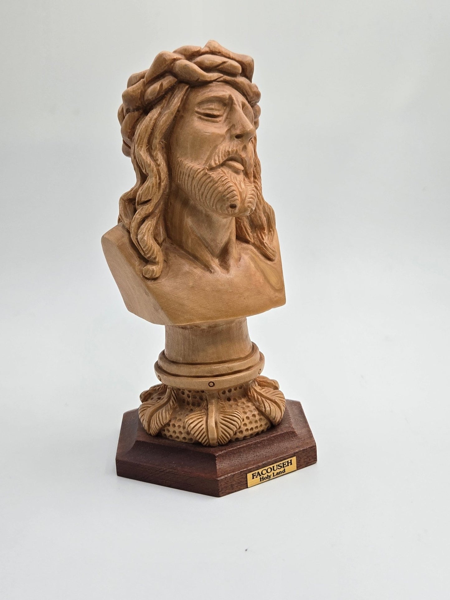 Handcrafted Olive Wood Jesus Bust with Crown of Thorns (The FACE) - Christian Crafts