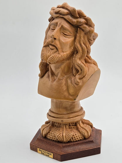 Handcrafted Olive Wood Jesus Bust with Crown of Thorns (The FACE) - Christian Crafts