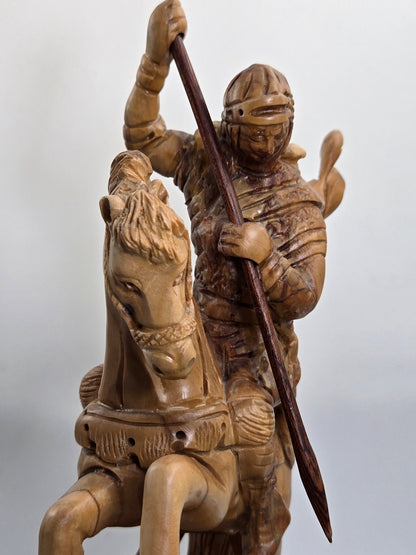 Handcrafted Olive Wood St. George Sculpture from the Holy Land - Christian Crafts