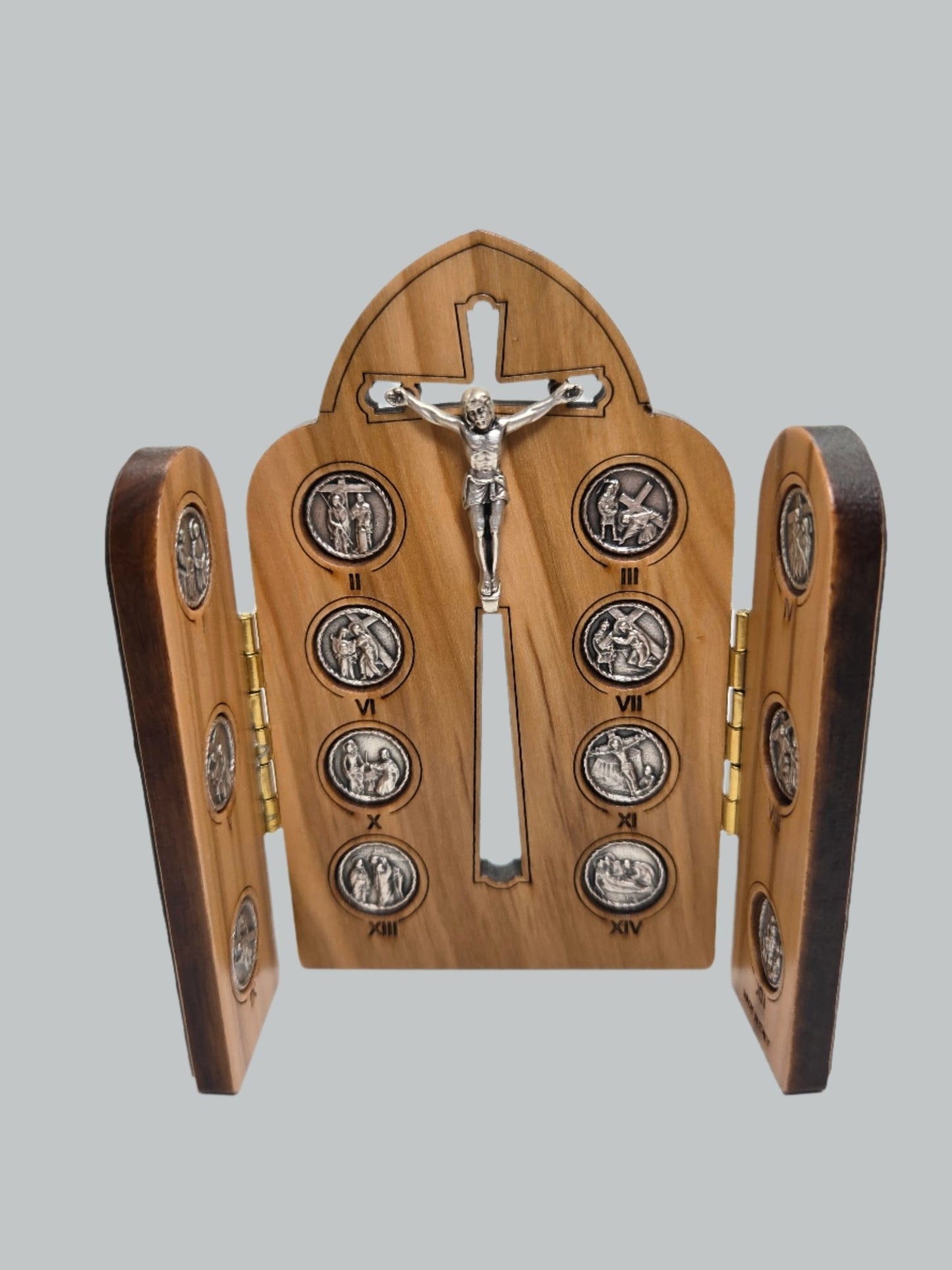 Holy Land Olive Wood Stations of the Cross with Pewter Inlay - Christian Crafts