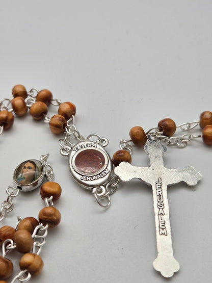 Jerusalem Earth Rosary with Holy Land Soil - Natural Wood Devotional Beads - Christian Crafts