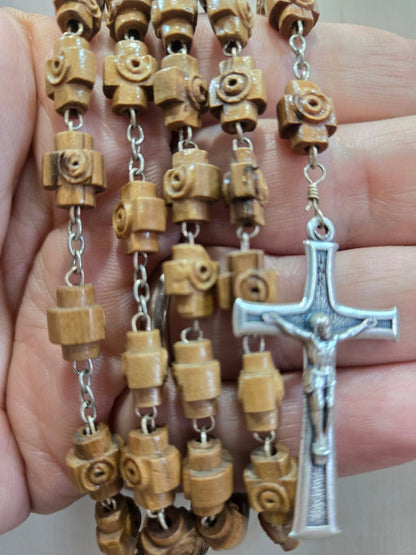 Jerusalem Soil Rosary — Olive Wood Jerusalem - Cross Beads with Silver - Plated Crucifix - Christian Crafts