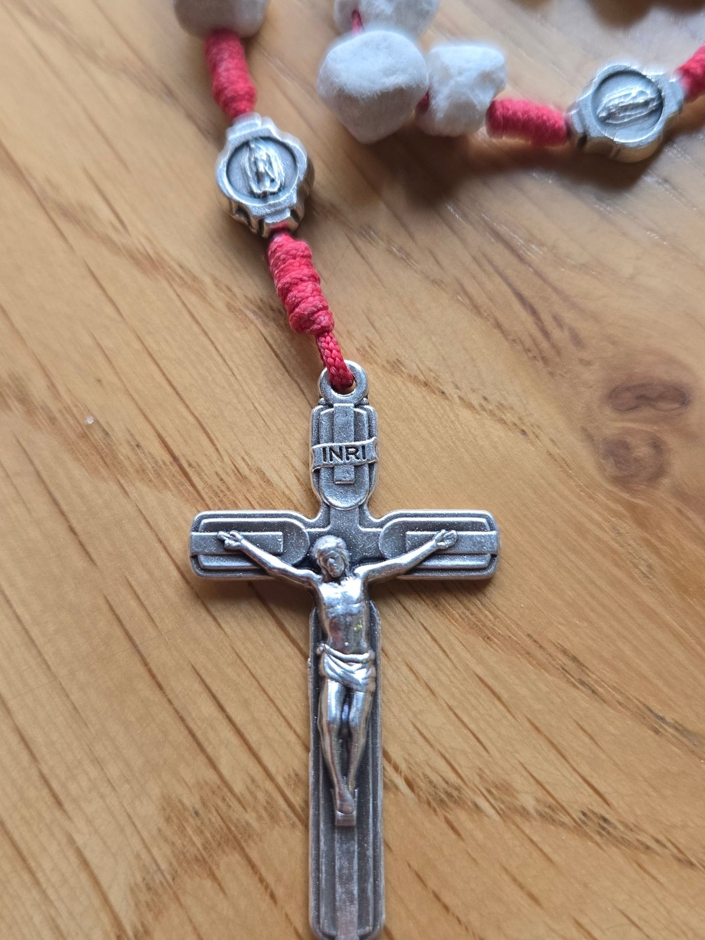 Jerusalem Stone & Silver - Plated Rosary — Hand - Cut Beads with Italian Crucifix - Christian Crafts