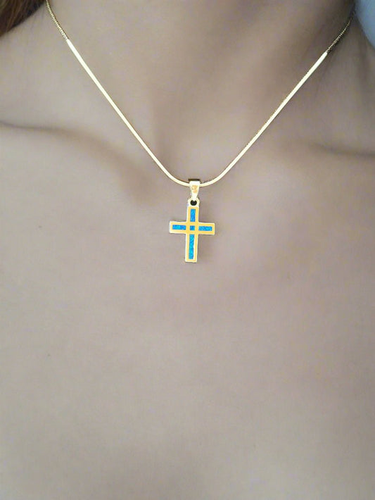 JRL17 - opal stone simple cross - Christian Crafts