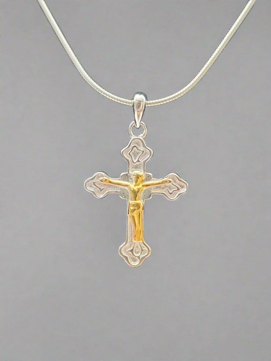 JRL25 - silver cross with gold plated Jesus - Christian Crafts