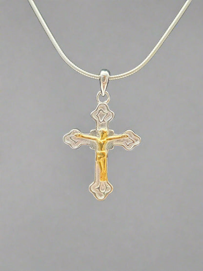JRL25 - silver cross with gold plated Jesus - Christian Crafts