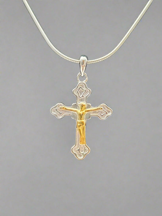JRL25 - silver cross with gold plated Jesus - Christian Crafts