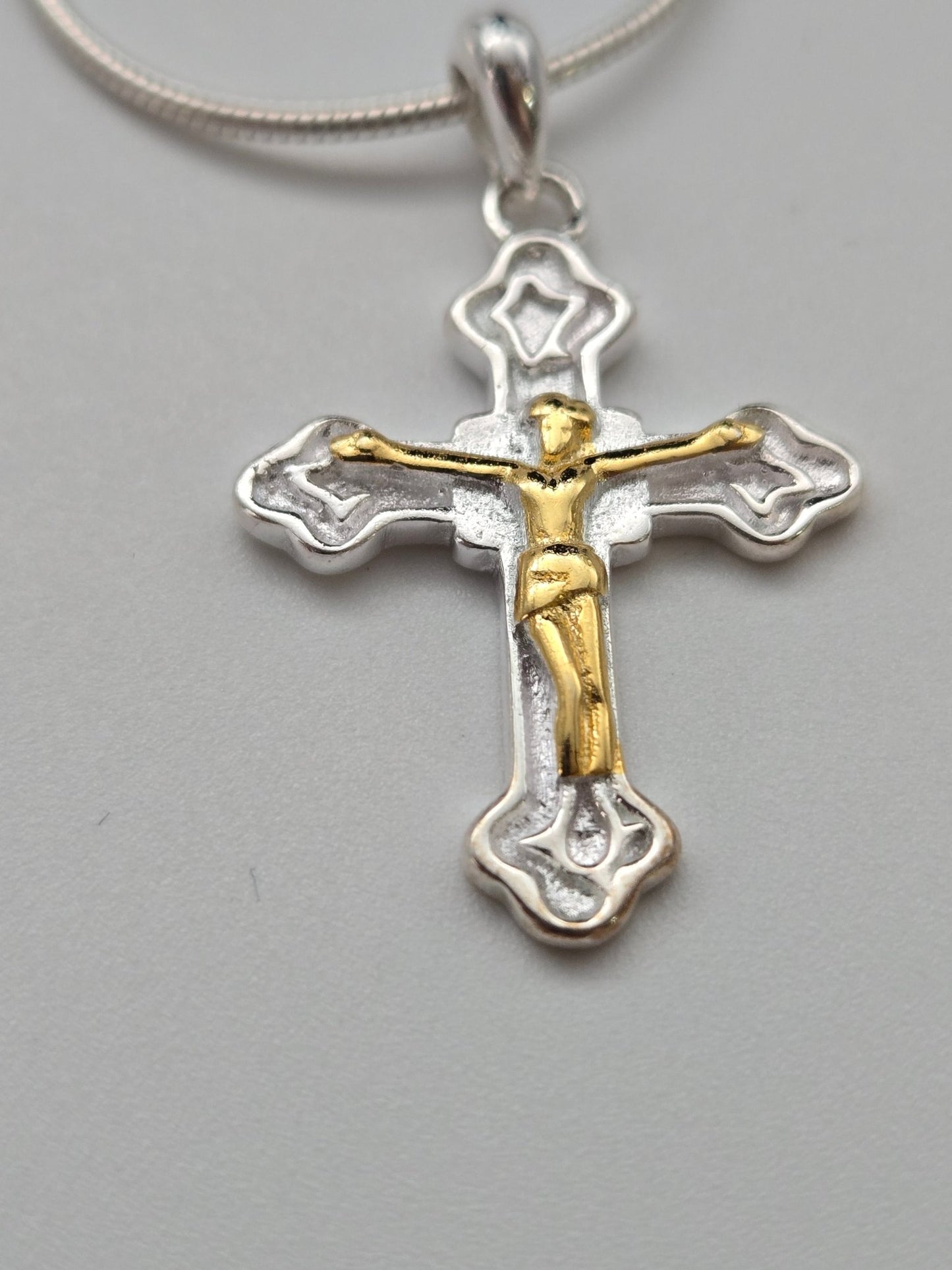 JRL25 - silver cross with gold plated Jesus - Christian Crafts