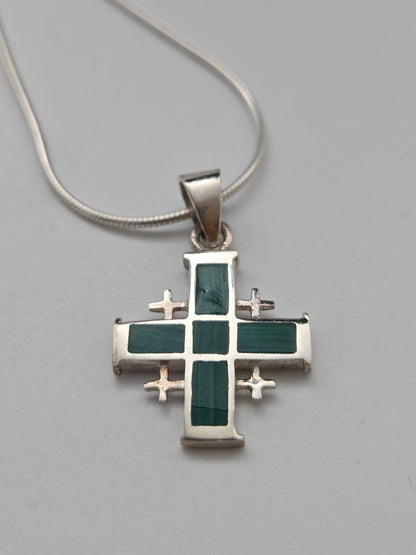 JRL29 - malachite Jerusalem cross - Christian Crafts
