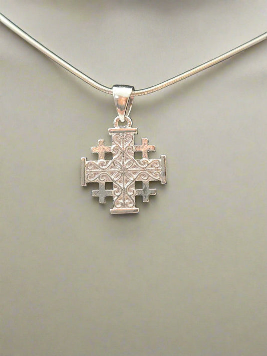 JRL31 - 925 sliver Jerusalem cross with filigree carvings - Christian Crafts