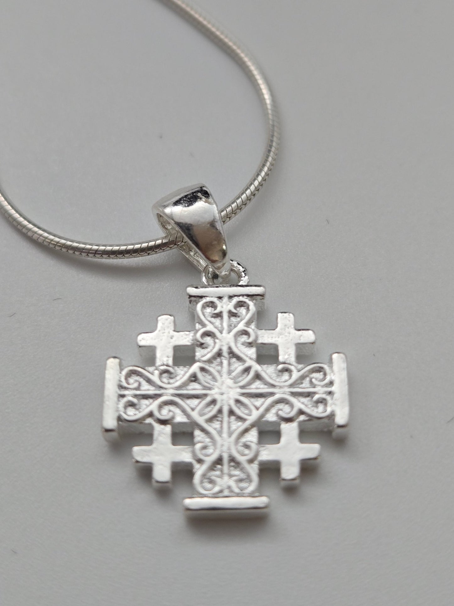 JRL31 - 925 sliver Jerusalem cross with filigree carvings - Christian Crafts