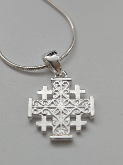 JRL31 - 925 sliver Jerusalem cross with filigree carvings - Christian Crafts