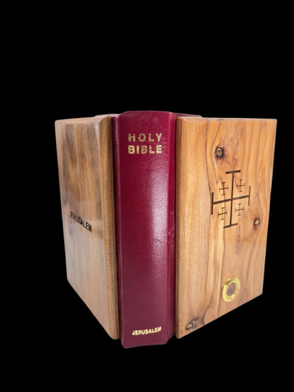 King James Bible with Handcrafted Holy Land Olive Wood Cover - Christian Crafts