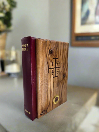 King James Bible with Handcrafted Holy Land Olive Wood Cover - Christian Crafts