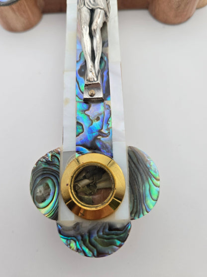 Mother - of - Pearl Reliquary Cross — Soil, Olive Leaf, Incense & Stone Capsules - Christian Crafts
