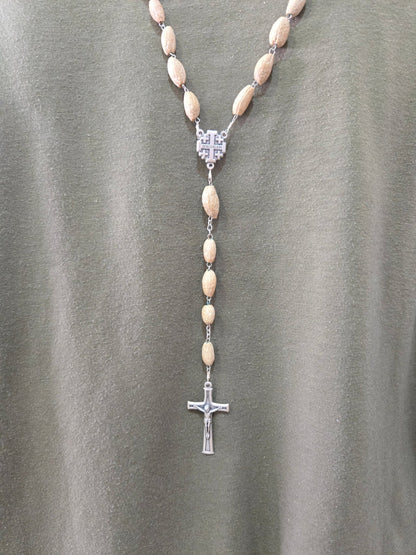 Olive Pit Rosary Necklace — Pewter Reliquary with Holy - Land Soil & Crucifix - Christian Crafts