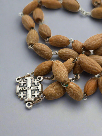 Olive Pit Rosary Necklace — Pewter Reliquary with Holy - Land Soil & Crucifix - Christian Crafts