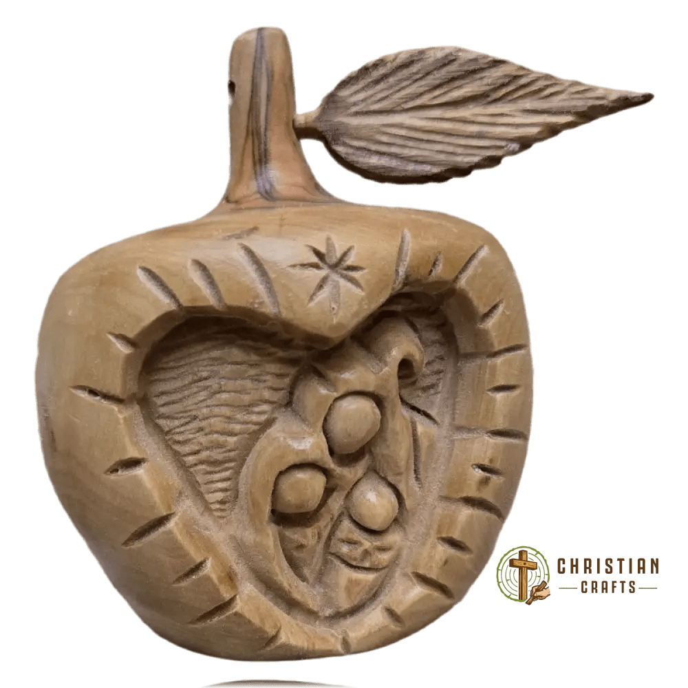 Olive Wood “Apple” Nativity Ornament — Hand - Carved Holy Family Keepsake - Christian Crafts