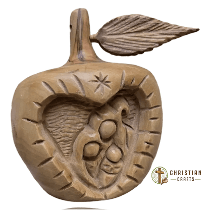 Olive Wood “Apple” Nativity Ornament — Hand - Carved Holy Family Keepsake - Christian Crafts