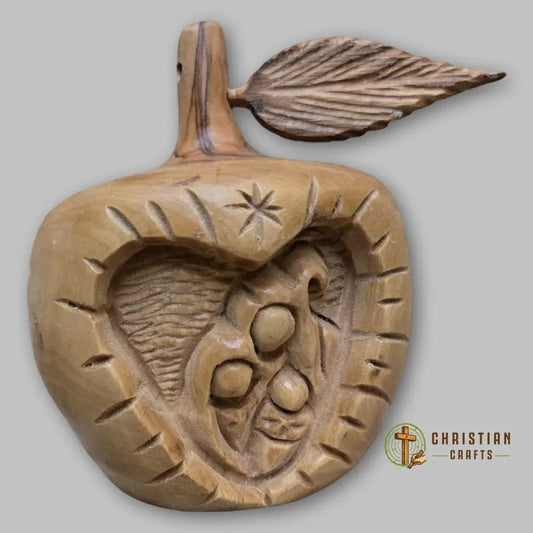 Olive Wood “Apple” Nativity Ornament — Hand - Carved Holy Family Keepsake - Christian Crafts