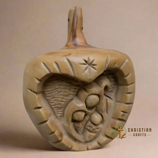 Olive Wood “Apple” Nativity Ornament — Hand - Carved Holy Family Keepsake - Christian Crafts