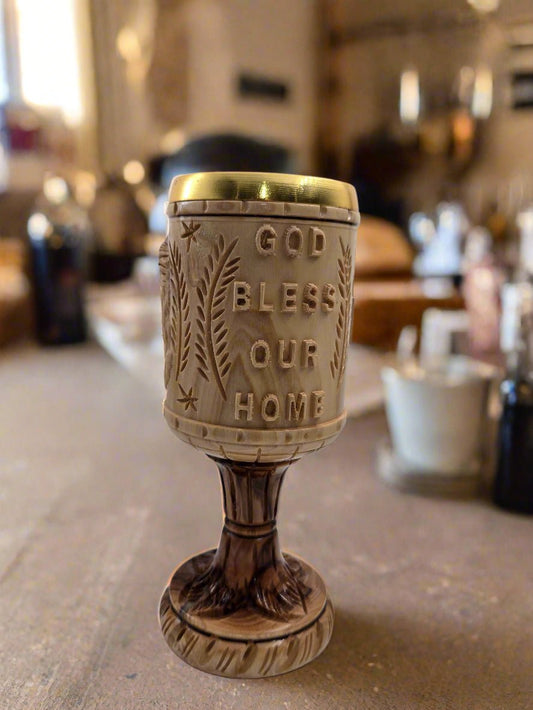 Olive Wood Chalice with "God Bless Our Home" Engraving (The Cup) - Christian Crafts