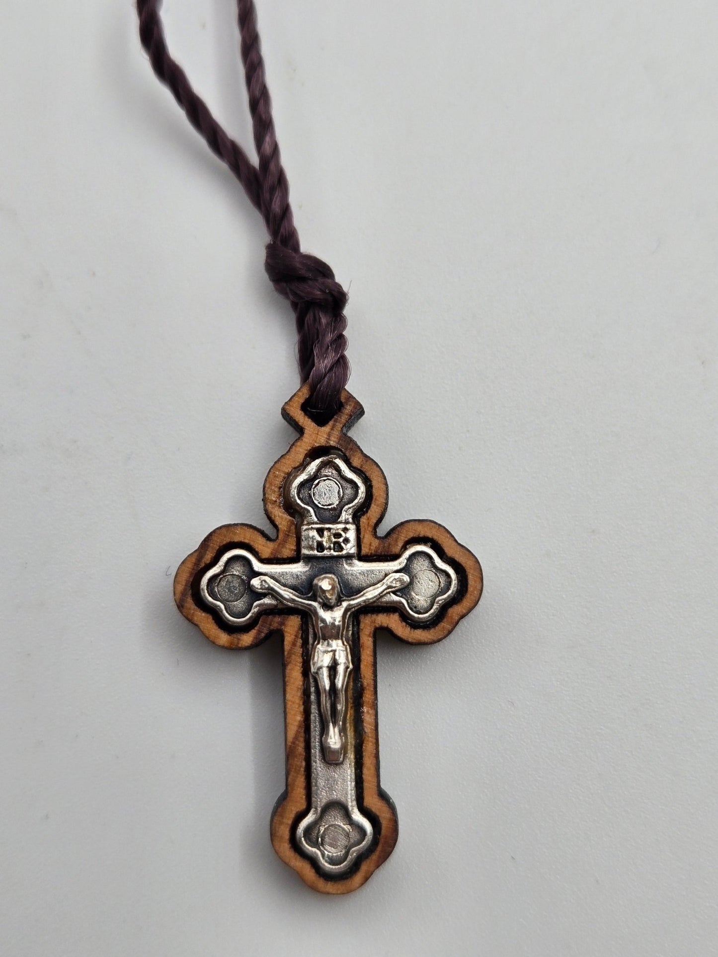 Olive Wood Crucifix Pendant Necklace — Small Silver - Tone Corpus - Christian Crafts