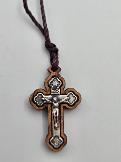 Olive Wood Crucifix Pendant Necklace — Small Silver - Tone Corpus - Christian Crafts