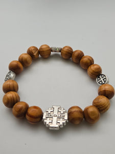 Olive Wood Devotional Bracelet with Jerusalem Cross Accents - Christian Crafts