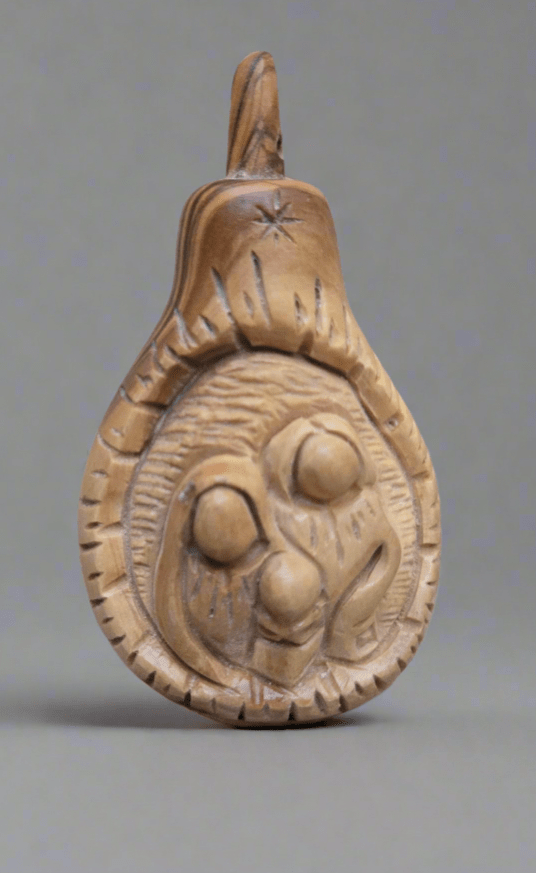 Olive Wood Holy Family “Pear” Ornament — Hand - Carved Christmas Keepsake - Christian Crafts