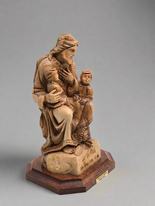 Olive Wood 'Jesus Blesses the Children' Holy Land Figurine - Christian Crafts