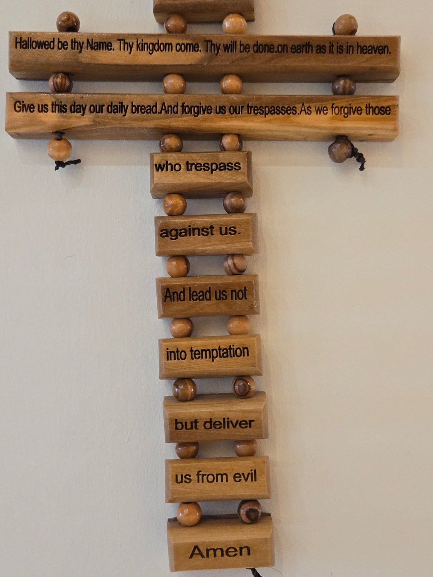 Olive Wood Lord’s Prayer Cross — Hanging “Our Father” Wall Plaque - Christian Crafts