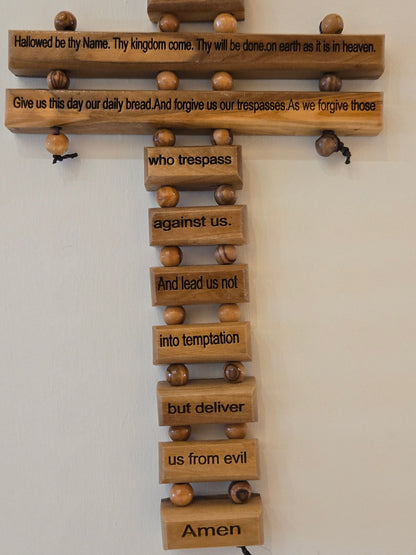 Olive Wood Lord’s Prayer Cross — Hanging “Our Father” Wall Plaque - Christian Crafts