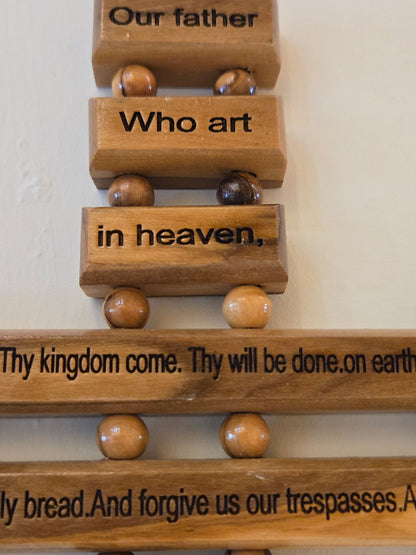 Olive Wood Lord’s Prayer Cross — Hanging “Our Father” Wall Plaque - Christian Crafts