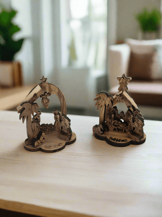 Olive Wood Mini Nativity Duo Bundle — Bethlehem (Set of 2, Desk & Home) - Christian Crafts