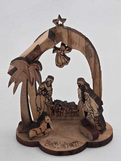 Olive Wood Nativity Ornament — Mini Holy Land Crèche for Christmas Tree - Christian Crafts