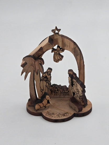 Olive Wood Nativity Ornament — Mini Holy Land Crèche for Christmas Tree - Christian Crafts